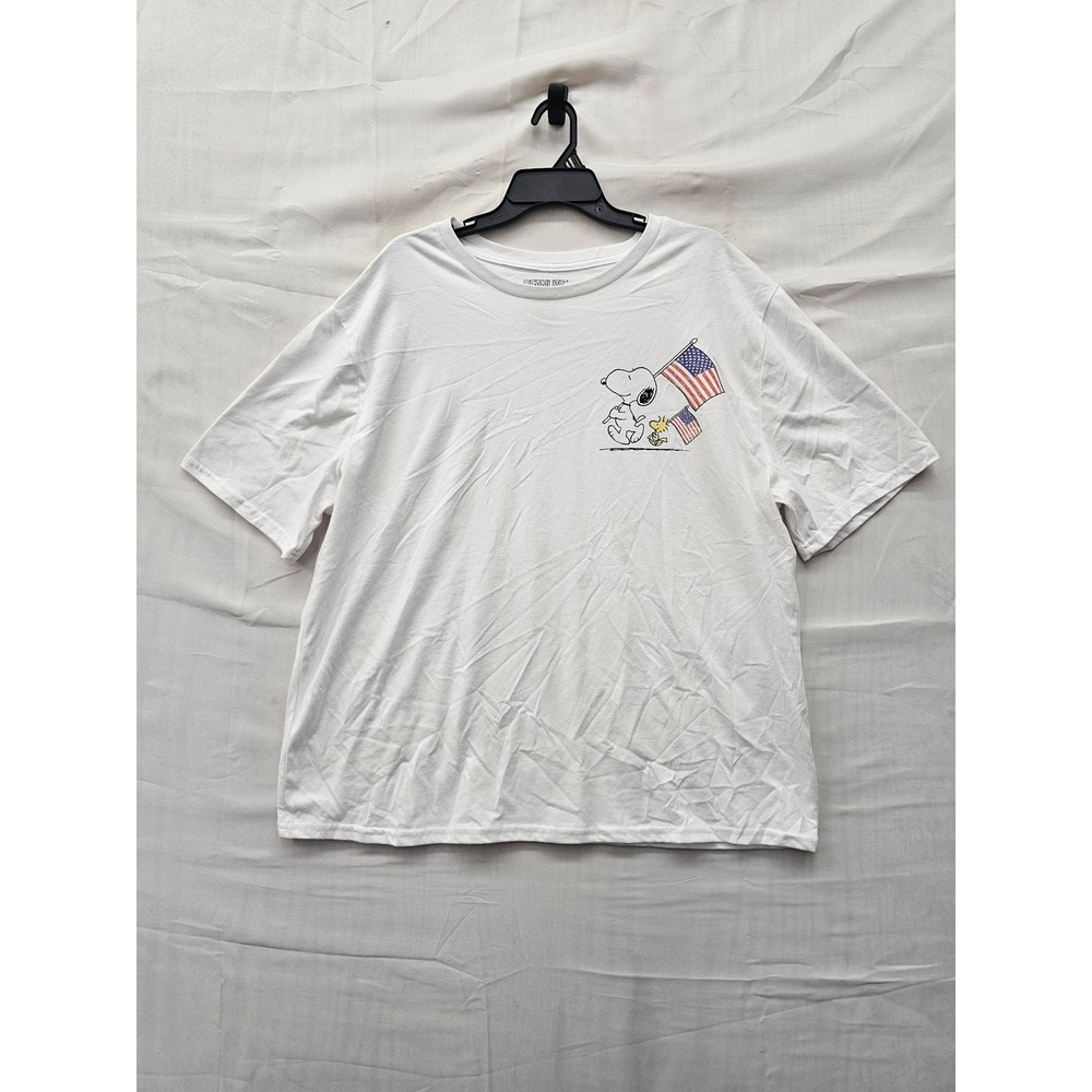 Peanuts Mens Snoopy Patriotic Graphic T-Shirt White Cotton Blend Size XL